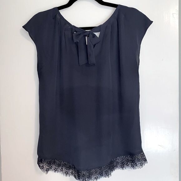 Lauren Conrad bow back eyelash lace gathered top S - Picture 2 of 13